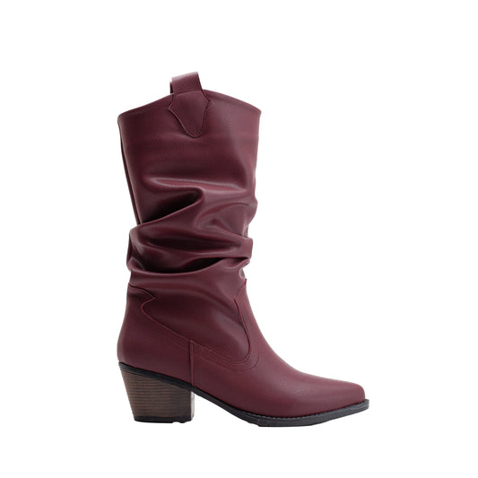 Bonnie - Burgundy Slouch Western Boots