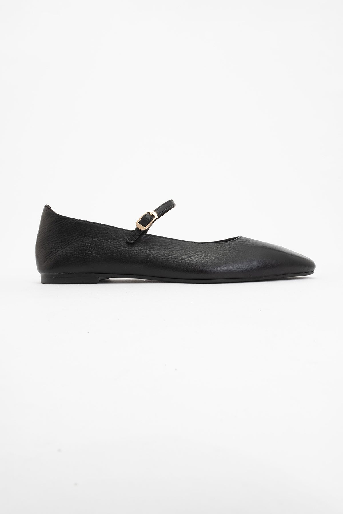 Lara - Black Leather Mary Jane Flats