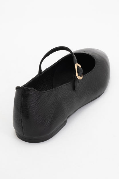 Lara - Black Leather Mary Jane Flats