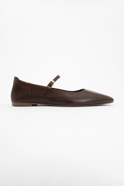 Lara - Brown Leather Mary Jane Flats