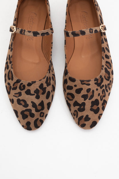 Lara - Leopard Print Suede Leather Mary Jane Flats