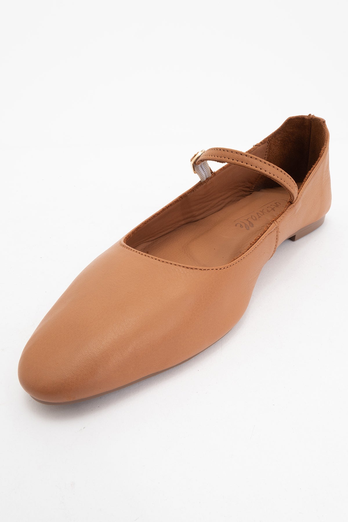Lara - Cognac Brown Leather Mary Jane Flats
