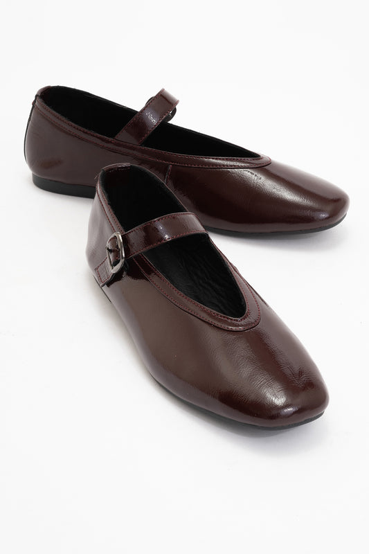 Matilda - Brown Patent Leather Mary Jane Flats