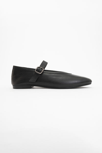 Matilda - Black Leather Mary Jane Flats