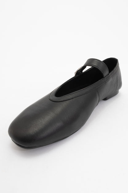 Matilda - Black Leather Mary Jane Flats