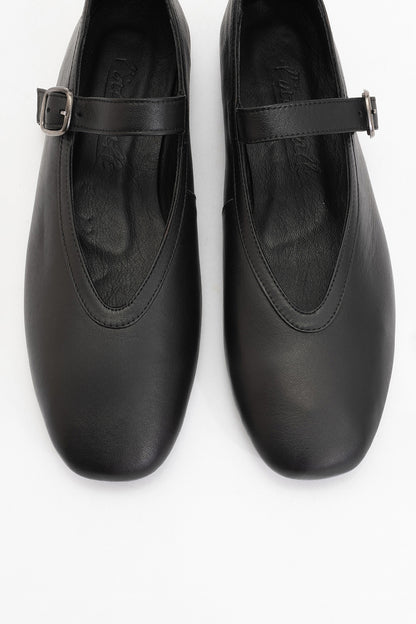 Matilda - Black Leather Mary Jane Flats