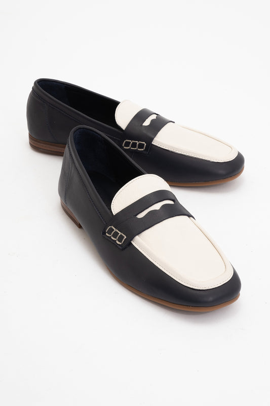 Skye - Black White Leather Loafers (Women)