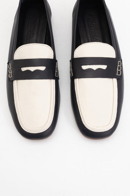 Skye - Black White Leather Loafers (Women)
