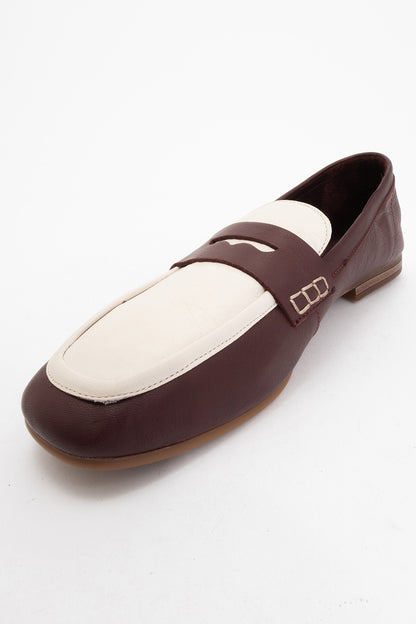 Skye - Brown White Leather Loafers (Women)