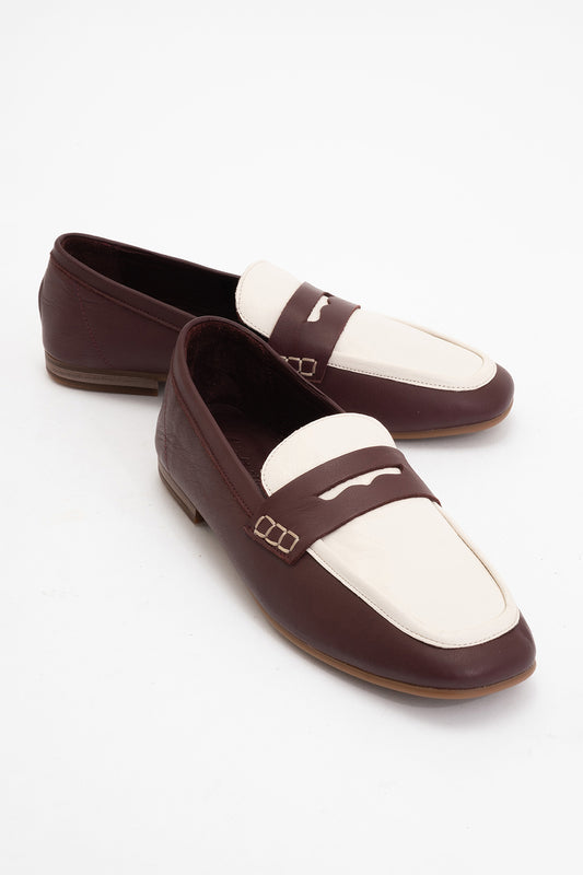 Skye - Brown White Leather Loafers (Women)