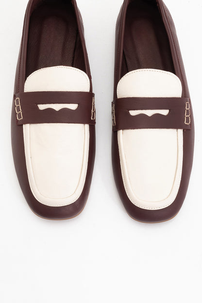 Skye - Brown White Leather Loafers (Women)