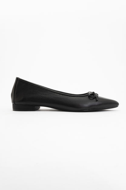 Ruby - Black Pointed Toe Leather Flats
