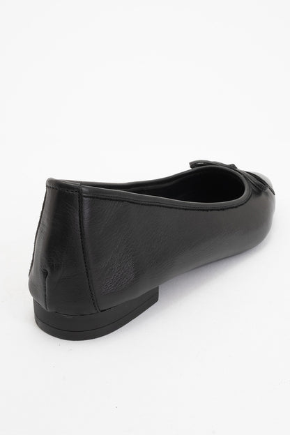 Ruby - Black Pointed Toe Leather Flats