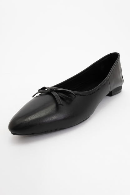 Ruby - Black Pointed Toe Leather Flats