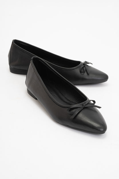 Ruby - Black Pointed Toe Leather Flats