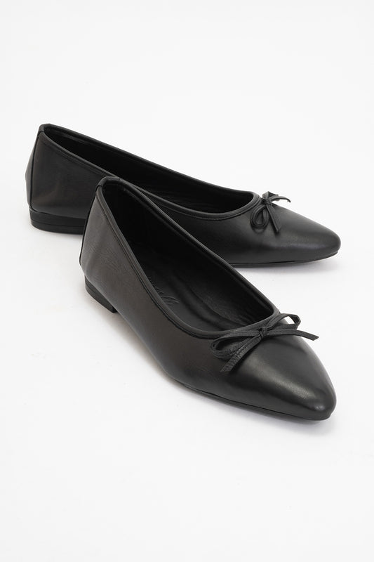 Ruby - Black Pointed Toe Leather Flats