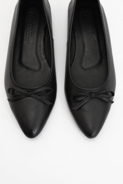 Ruby - Black Pointed Toe Leather Flats