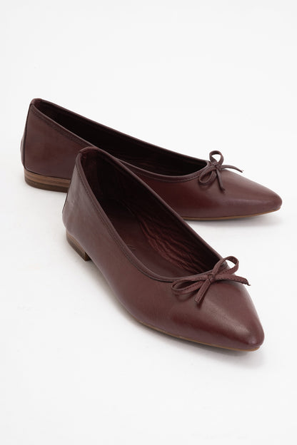 Ruby - Burgundy Brown Pointed Toe Leather Flats