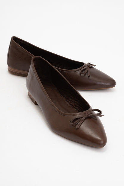 Ruby - Dark Brown Pointed Toe Leather Flats