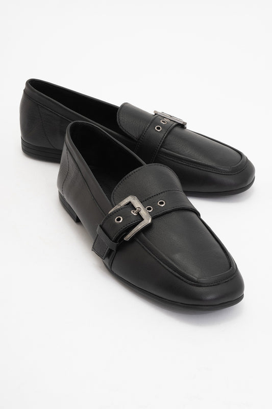 Clarion - Black Leather Loafers (Women)