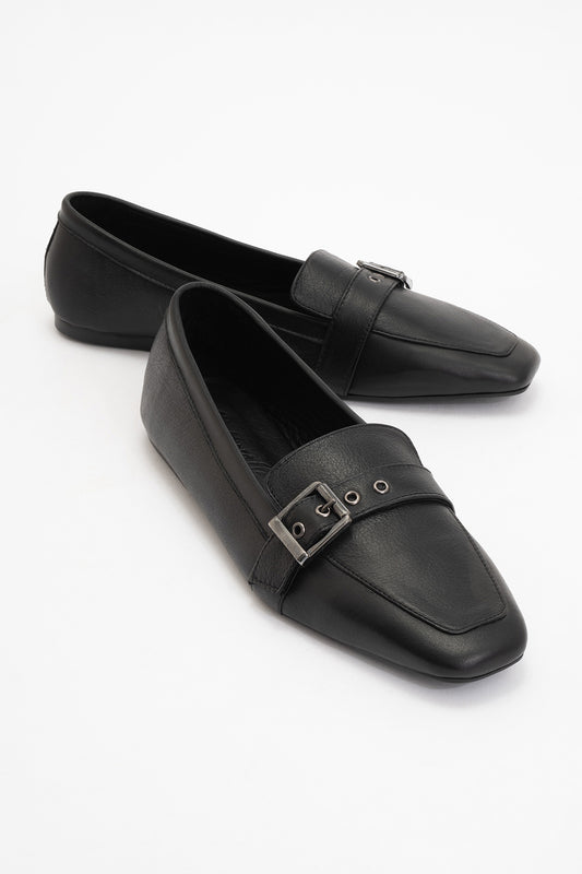 Periwinkle - Black Leather Loafers (Women)