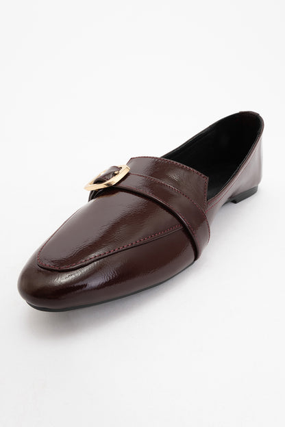 Zarina - Burgundy Brown Patent Pointed Toe Flats (Women)