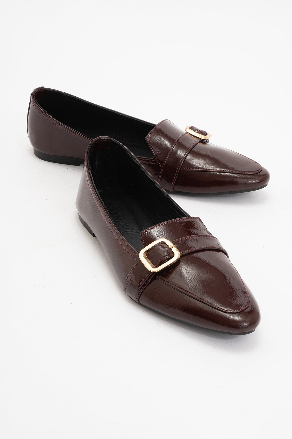 Zarina - Burgundy Brown Patent Pointed Toe Flats (Women)