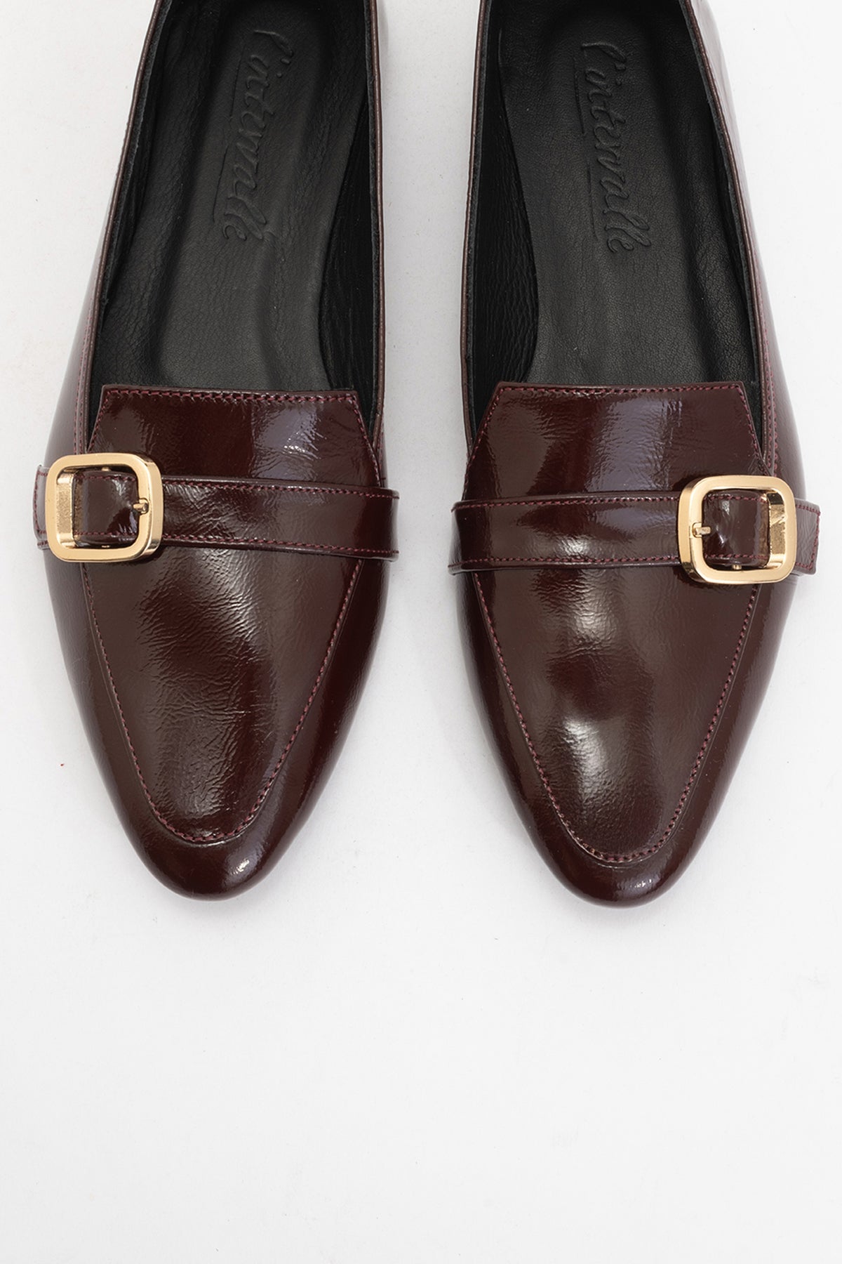 Zarina - Burgundy Brown Patent Pointed Toe Flats (Women)