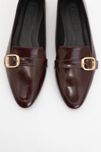 Zarina - Burgundy Brown Patent Pointed Toe Flats (Women)