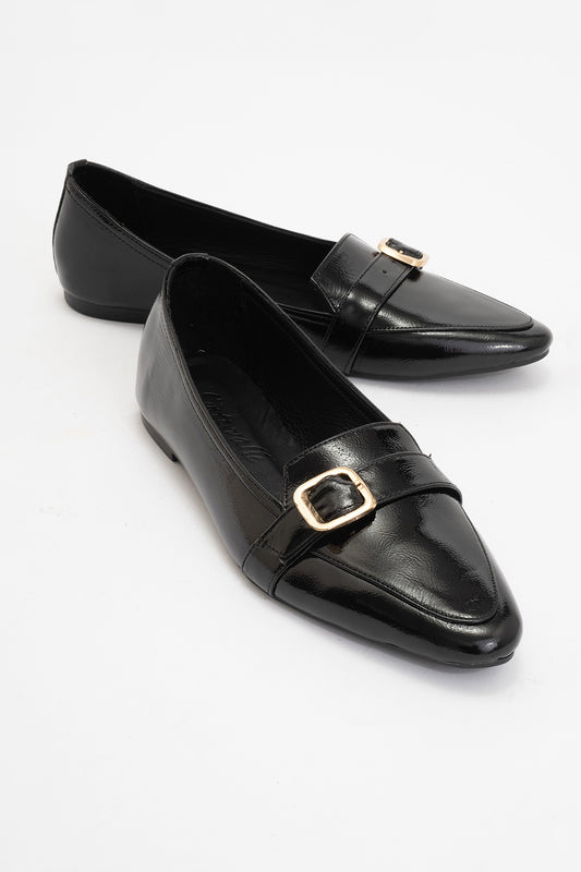 Zarina - Black Patent Pointed Toe Flats (Women)