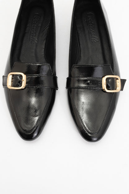 Zarina - Black Patent Pointed Toe Flats (Women)