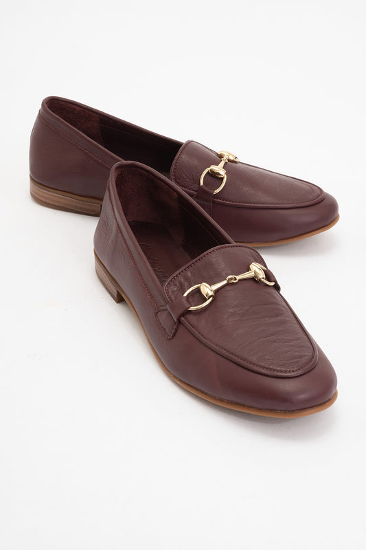 Rory - Burgundy Brown Leather Bit Loafers
