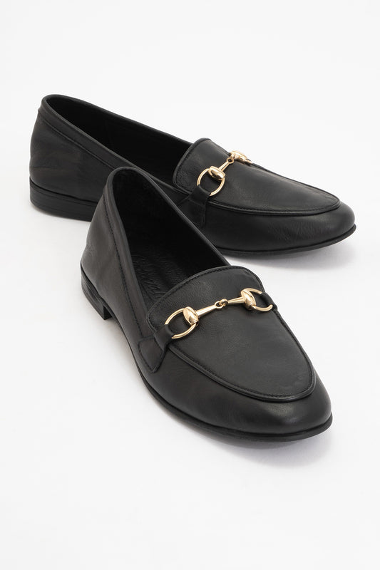 Rory - Black Leather Bit Loafers