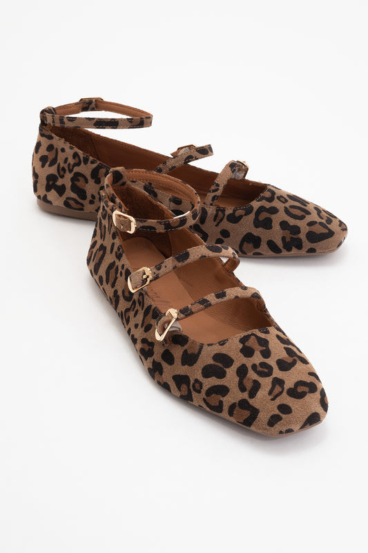 Serena - Leopard Suede Leather Mary Jane Flats