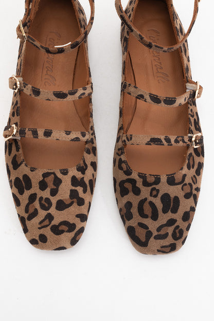 Serena - Leopard Suede Leather Mary Jane Flats