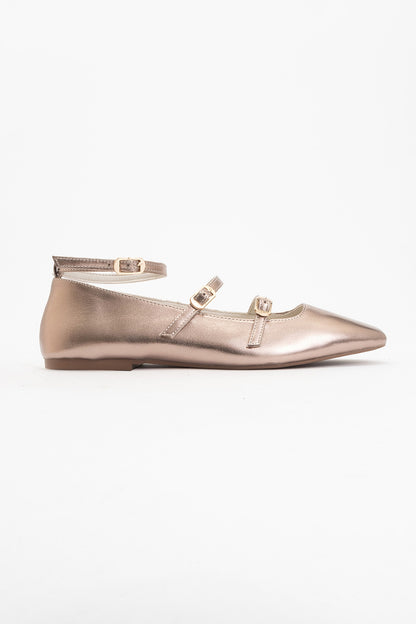 Serena - Gold Leather Mary Jane Flats