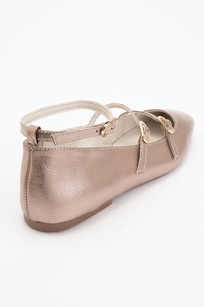 Serena - Gold Leather Mary Jane Flats