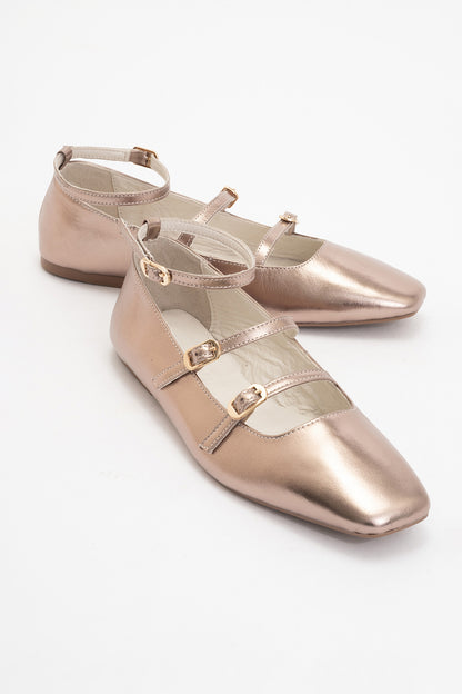 Serena - Gold Leather Mary Jane Flats