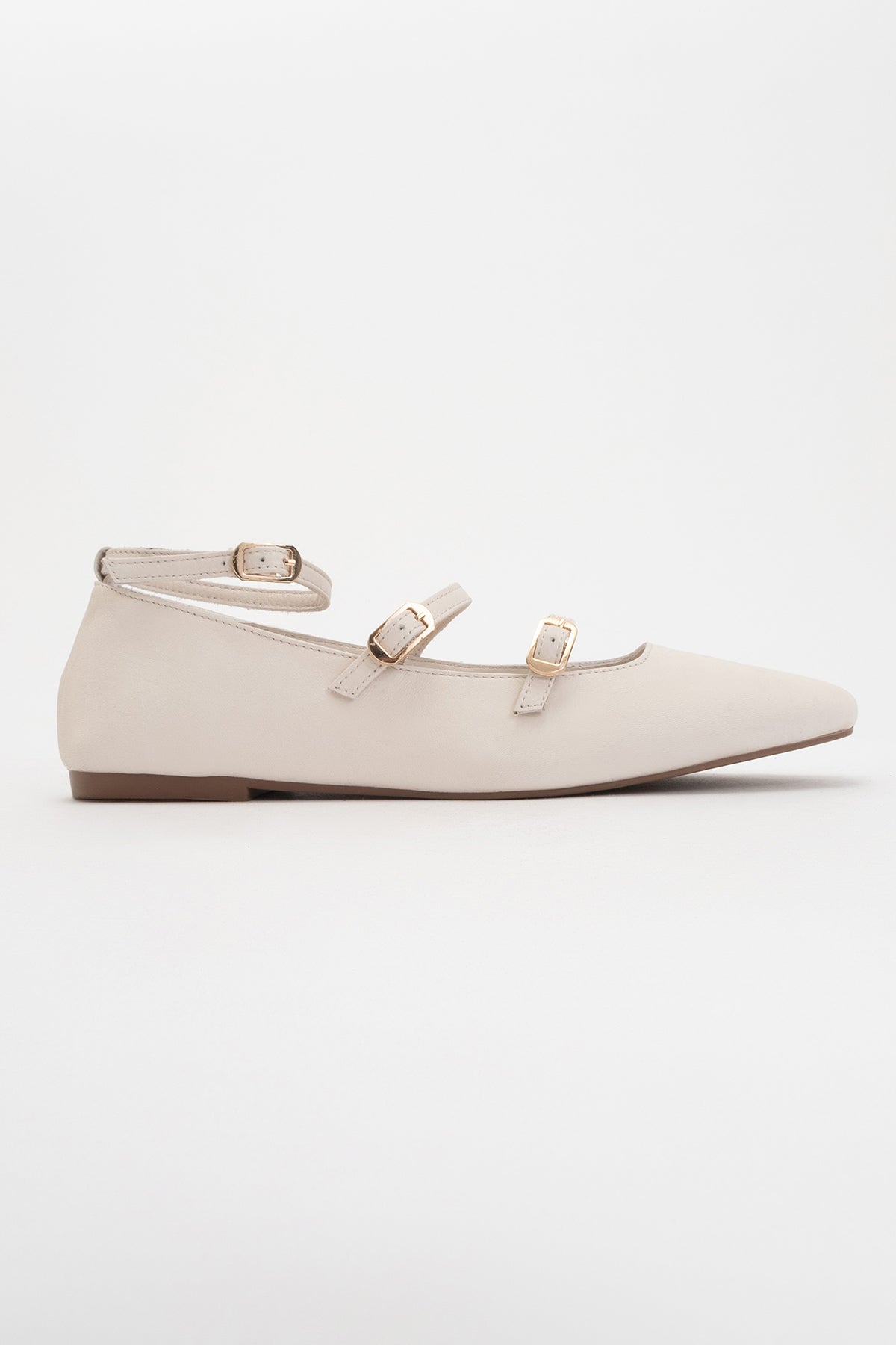 Serena - Beige Leather Mary Jane Flats