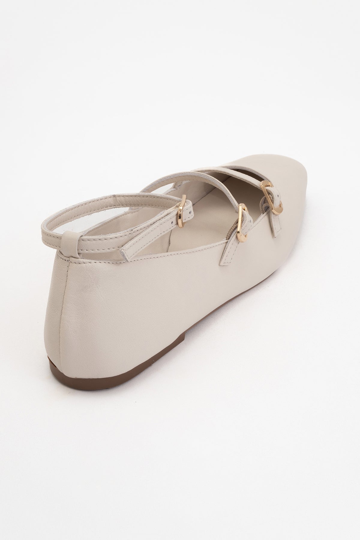 Serena - Beige Leather Mary Jane Flats
