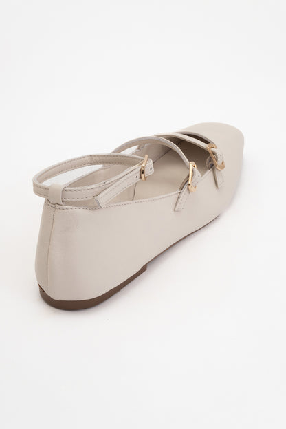 Serena - Beige Leather Mary Jane Flats