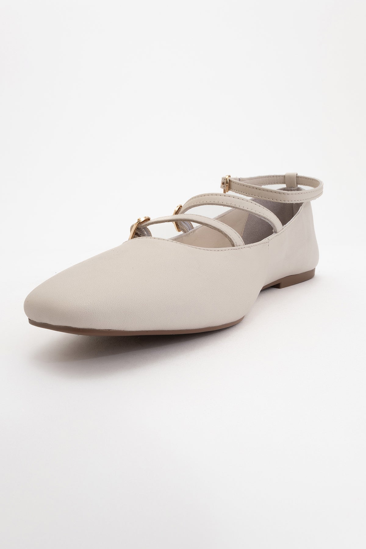Serena - Beige Leather Mary Jane Flats