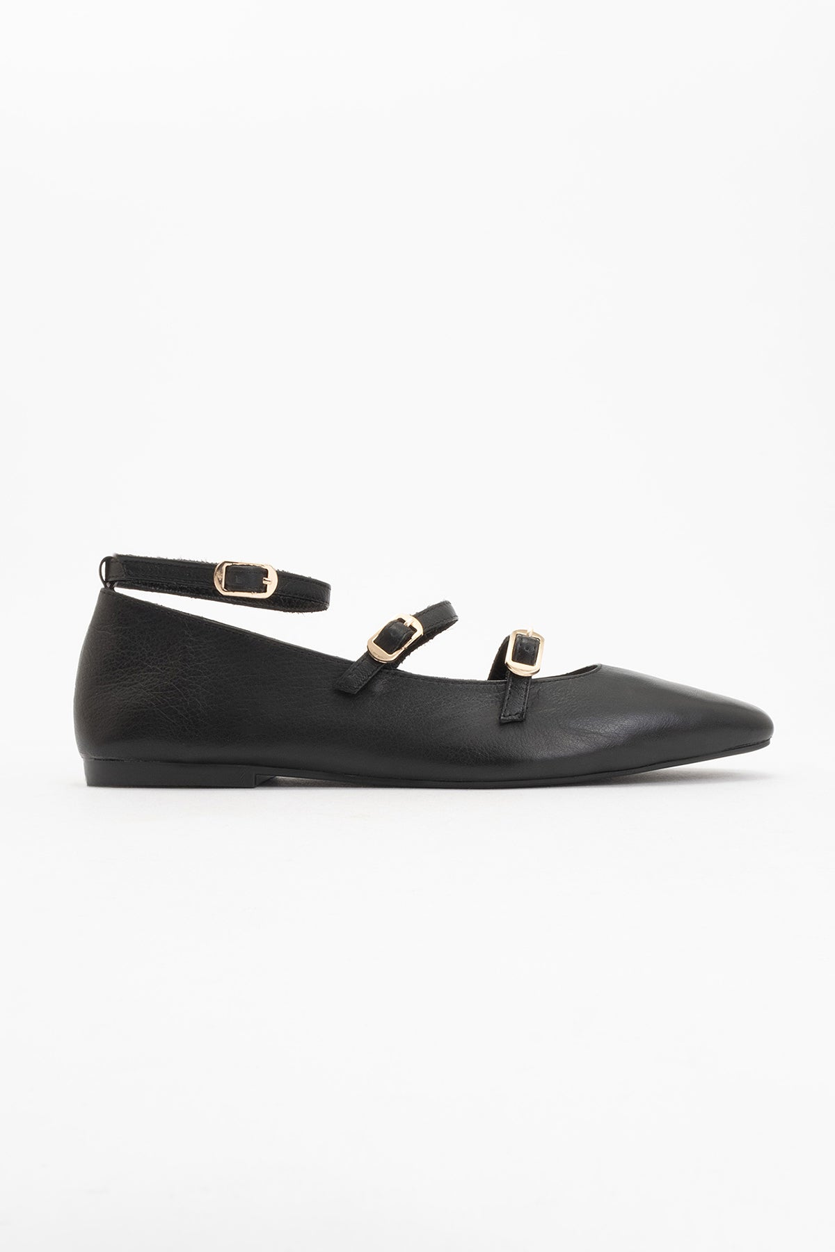 Serena - Black Leather Mary Jane Flats