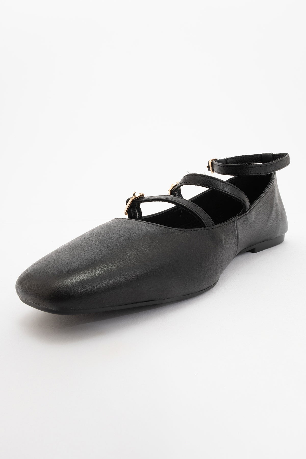 Serena - Black Leather Mary Jane Flats