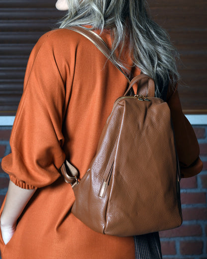 Alessia - Cognac Brown Leather Backpack
