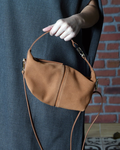 Leona - Cognac Brown Suede Leather Crossbody Bag