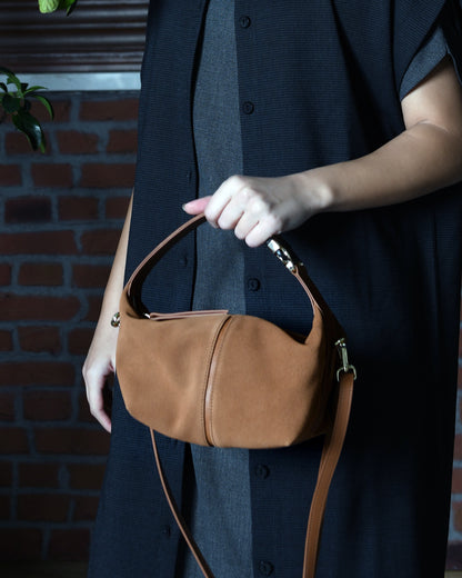 Leona - Cognac Brown Suede Leather Crossbody Bag