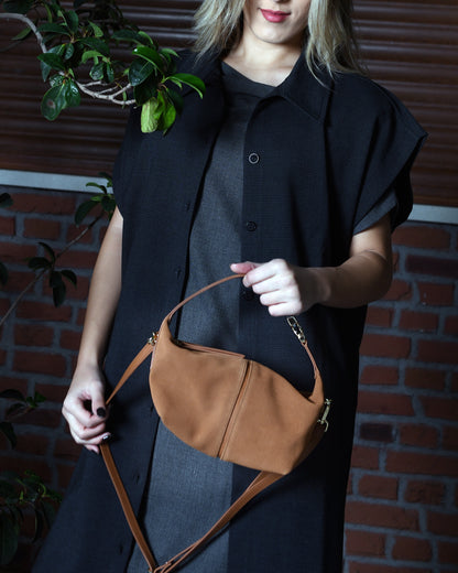 Leona - Cognac Brown Suede Leather Crossbody Bag