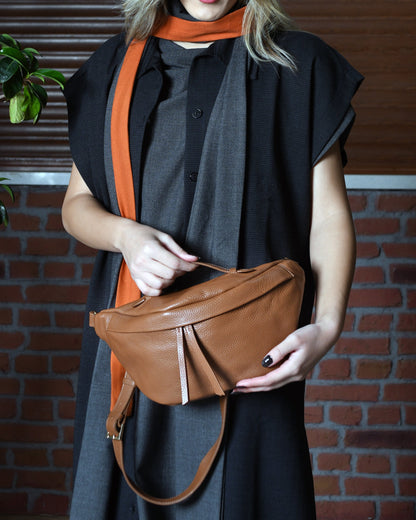 Bianca - Cognac Brown Leather Crossbody Bag