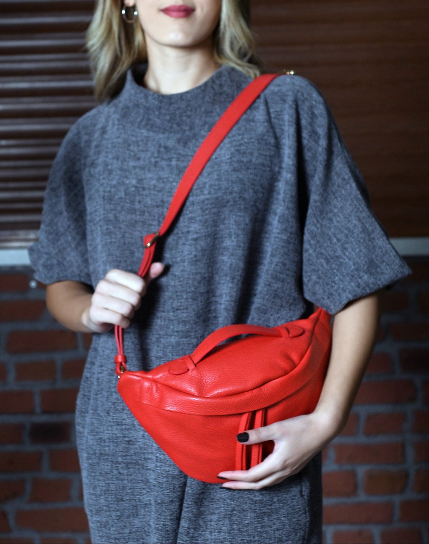 Bianca - Red Leather Crossbody Bag